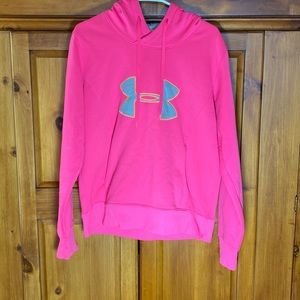 Pink & Gray Under Armour Cold Gear Logo Hoodie Sweatshirt
